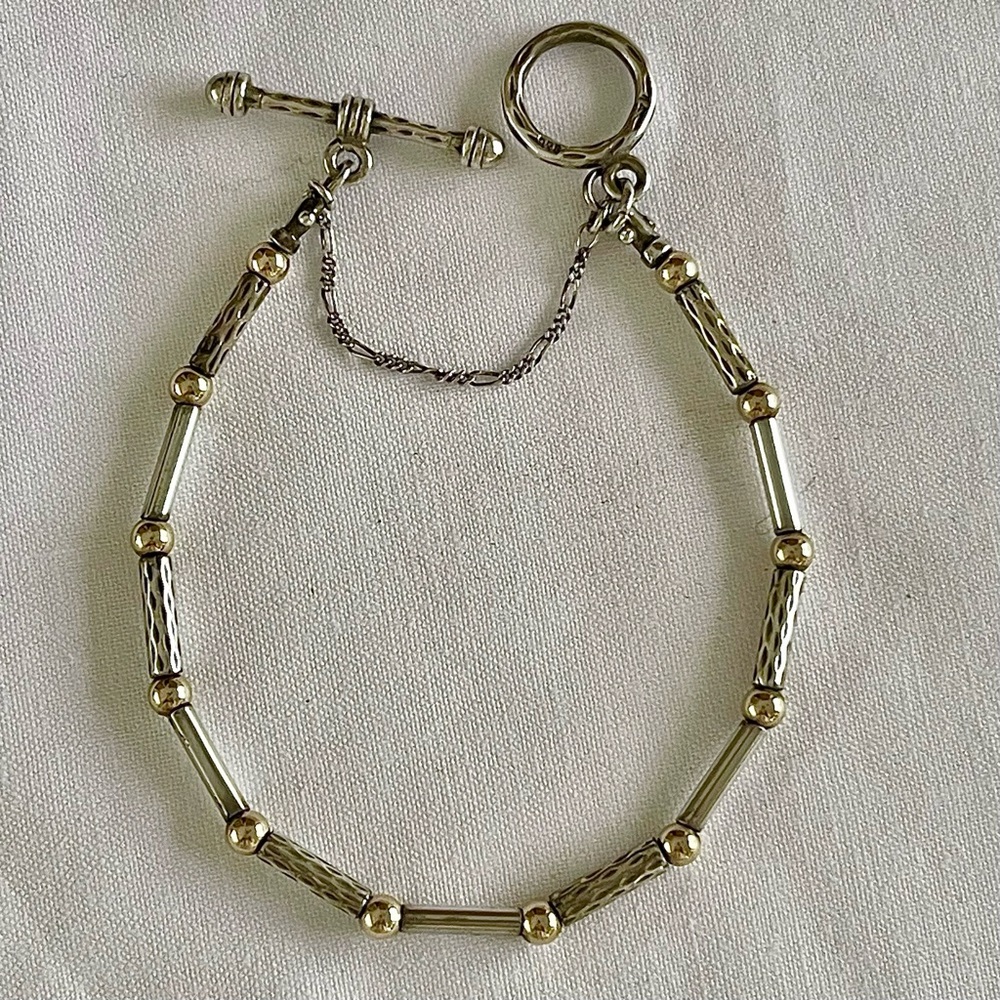 Silpada/Zanfeld Sterling Silver & 14K Embossed Toggle Clasp Bracelet • LIKE NEW - Picture 2 of 6